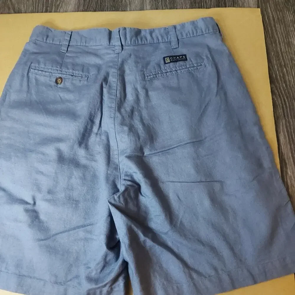 Ralph Lauren Chaps Blue Gray Linen Shorts 34 Casual Nautical Costal Preppy Comfy